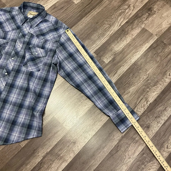 Wrangler Western Shirts Men’s Pearl Snap Long Sleeve Size Large Purple Plaid - Picture 4 of 6